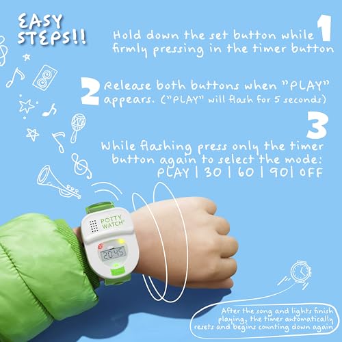 Potty Watch for Kids Potty Training - Potty Training Watch with 3 Fun Flashing Lights and Music - Water-Resistant Watch - Potty Watch Remind Kids Every 30, 60 or 90 Minutes - Blue - color: Blue, size: Watch