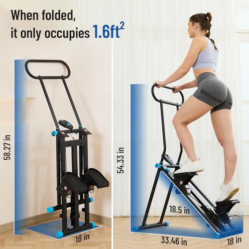 HXD-ERGO Stair Stepper for Home, New Version 6 Adjustable Resistance Vertical Climber Cardio Exercise Machine, Folding Stair Climber for Full Body Workout with Adjustable Handlebar - color: 6 Level Resistance-Black