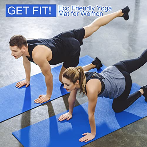 Funtery 3 mm Thin Yoga Mats Bulk, 68 x 24 Inches Lightweight PVC Exercise Mats Non Slip Workout Fitness Pads for Yoga Pilates Stretching Classes Gym Home Studio - color: Dark Blue