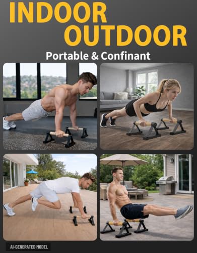 Wood Push Up Bar Set, 2PCS Non-Slip Handstand Bars, Parallettes Bars for Calisthenics and Push-Up Workouts, Solid Wood Grip with Metal Frame, Supports 550 LBS