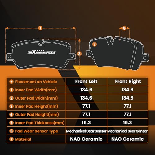 maXpeedingrods D976 P-976 Ceramic Front Brake Pads for Toyota Tacoma 2005-2022, Tundra 2000-2006, 4Runner 2003-2022, FJ Cruiser 2007-2014, Sequoia 2001-2007, for Lexus GX460 2010-2021, GX470 2003-2009 - size: D976