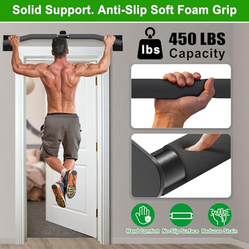 SELEWARE Heavy Duty Wall Mount Pull Up Bar, Joist Mount Chin Up Bar for Doorway, Sturdy Steel Construction, w/Resistance Band Hooks, Fits 32"/36" Wall Studs for Home Gym Strength Training - size: B: 32" x 1.6" Dia Grip