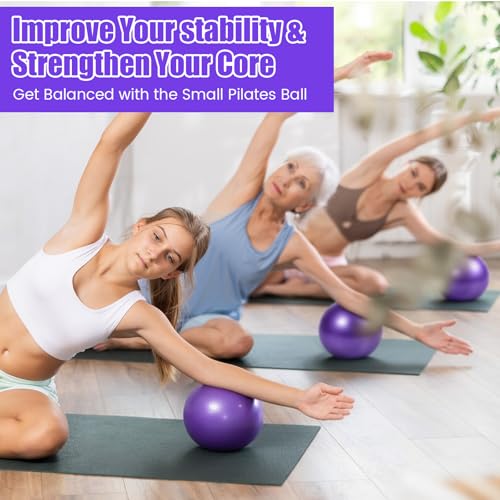 40 Pcs 9 Inch Bulk Pilates Balls Resistance Bands Set 20 Mini Bulk Exercise Balls Yoga 20 Resistance Loop Exercise Bands for Stability Fitness Physical Strength Office Training Gym - color: Purple