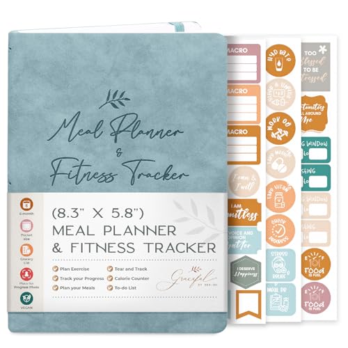 Graceful by Design Meal Planner and Fitness Tracker - Plan Workouts in our Fitness Journal for Women - Track Macros in our Food Journal for Women Weight Loss - Tear and Track with Perforated Pages - color: Blue