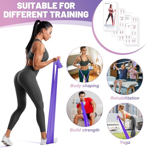 5 Pcs Resistance Bands, Professional Exercise Bands Elastic Stretch Bands for Fitness Yoga Pilates Stretching Strength Training, Workout Bands for Women and Men Home Gym - color: Gradient purple, size: 1.5m