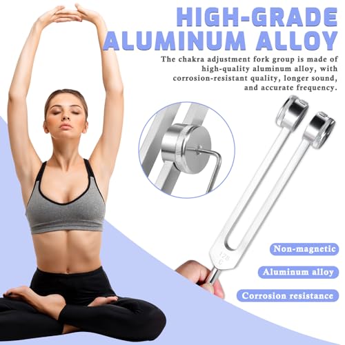 Tuning Fork Medical Sound Healing Set of 4 (128Hz, OM 136.1Hz, MI 528Hz, 4096Hz), Weighted & Unweighted Aluminum Forks with Reflex Hammer, Storage Bag and Exquisite Package for Chakra/Healing/Yoga - color: 4 Pcs - Silver