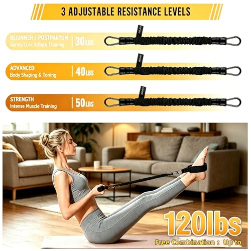 Pedal Resistance Band with Handle, 3-Level 30/40/50 Lbs Exercise Band Set with Foot Straps & Storage Bag, Portable Home Gym Equipment for Yoga Strength Training Full Body Workout - color: black
