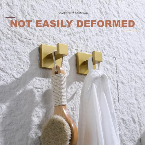 TASTOS Bath Towel Hooks Brushed Gold, 4 Pack Stainless Steel Robe Coat and Clothes Hook, Heavy Duty Wall Hook for Bathroom & Kitchen, Modern Square Style Wall Mounted… - color: Brushed Gold, size: Square (4 Pack)