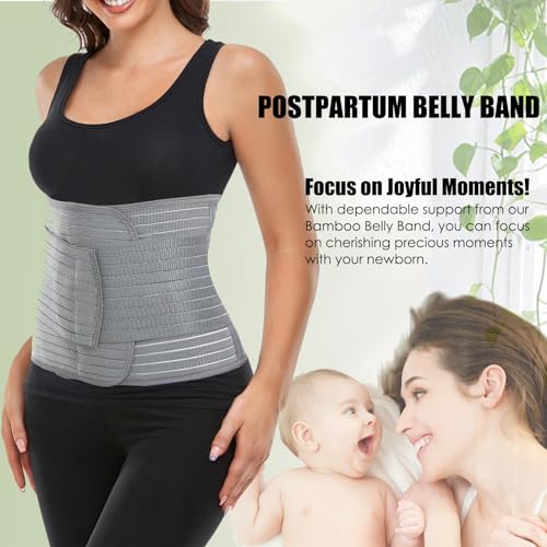 MAMODY Postpartum Belly Wrap Belly Band Abdominal Binder Post Surgery 9.5" | Abdomen Hernia Support Belt for Men and Women, Waist Belt for Stomach Support Back Pain Relief - size: Small-Medium