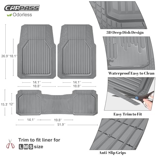 CAR PASS Heavy Duty Rubber Floor Mats for Car, Waterproof Liner Deep Dish Car Mats Full Sets, Universal Trim to Fit for SUV Truck Sedans Vans, All Weather Automotive Floor Mats 3pcs, Solid Gray - color: GRAY