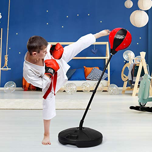 Costzon Punching Bag for Kids, Boxing Bag Set Toy with Height Adjustable Stand, Kids Boxing Gloves and Hand Pump, Freestanding Boxing Equipment Gift for Boys and Girls 8+ Years Old - style: 48.5" Height