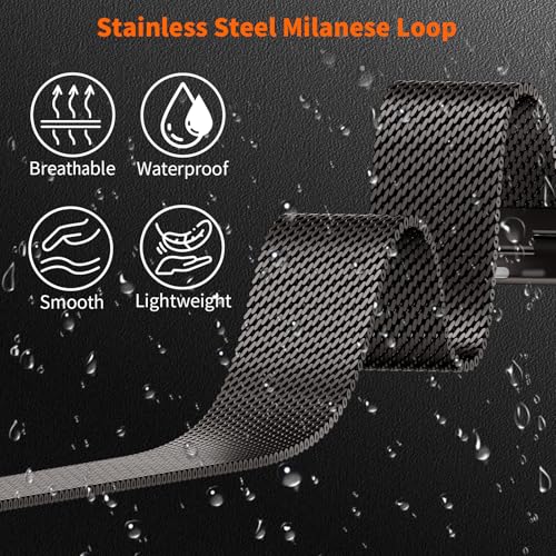 Milanese Loop Compatible with Apple Watch Ultra 3/2/1 Band 49mm 46mm 45mm 44mm 42mm, Magnetic Stainless Steel Strap Bands for iWatch Ultra SE 3/2/1 Series 11 10 9 8 7 6 5 4 3 2 1 Men, Black - color: Black