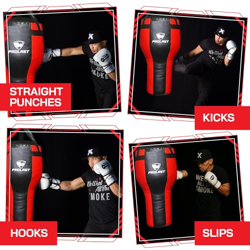 Angle Heavy Punching Bag for Adults, Hook and Uppercut, Boxing, MMA, Martial Arts, Muay Thai, 65 lbs, Rhino Logo - color: Black / Red, style: Filled