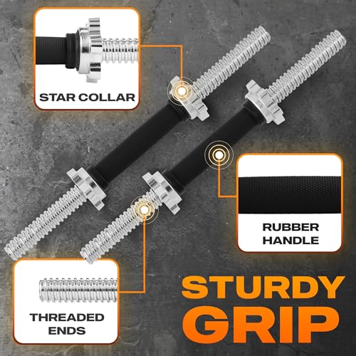 Yes4All Threaded Dumbbell Handles, Adjustable Dumbbell Bar Pair, 14/16/18/24-Inch Sizes, Fits 1" or 1.15" Plates, Non-Slip Grip, Secure Star-Lock Collars - color: 18" - Chrome & Rubber - Silver, size: 1 inch