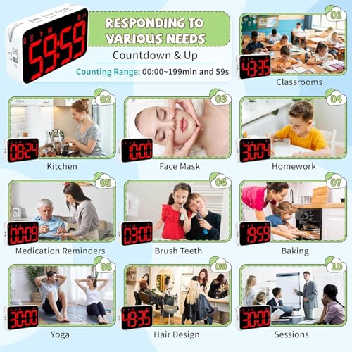 PERSUPER Kitchen Digital Timer, Count Down Up, Rechargeable, Vibration Mode Adjustable Volume and Brightness LED Display, Time Management Cook, Desk, Kids Adults Study Teaching, Kitchen Gadgets Red-1 - color: Red-1