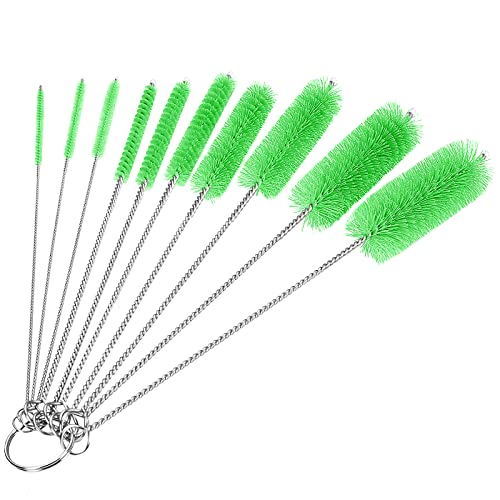 CiaraQ Bottle Cleaning Brushes, 8 Inch Nylon Tube Brush Set | Green Cleaner for Narrow Neck Bottles Cups with Hook, Set of 10pcs. - color: Green, size: 8.0 Inch (10pcs)