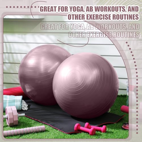 Leyndo 4 Pcs 26 Inch Yoga Exercise Ball Pilates Pregnancy Birthing Fitness Ball with Quick Pump Anti Burst for Improved Posture, Balance, Yoga, Pilates, Training - color: Rose Color