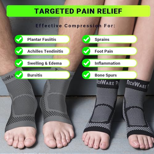 TechWare Pro Ankle Brace Compression Sleeve - Plantar Fasciitis Sock. Relieves Achilles Tendonitis. Foot Arch Support Reduces Joint Pain, Swelling & Heel Spur Pain. Injury Recovery Braces for Sports - color: Gray, size: L / XL (see size chart)