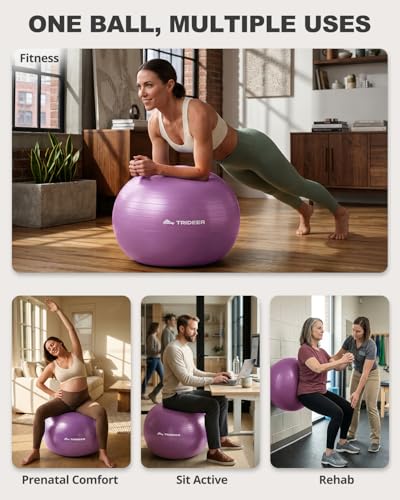 Trideer Yoga Ball for Exercise, Pilates, Core & Balance Training, Stability Ball for Pregnancy & Birthing Prep, Physical Therapy, Daily Stretching, Office Chair for Active Sitting, Quick Pump Included - color: Bellflower Purple, size: L(23-26ines/58-65cm)