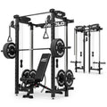 Mikolo Folding Squat Rack, Wall Mounted Power Rack with Cable Crossover Machine & LAT Pull Down, Functional Trainer with 5 Adjustable Function Modes, Home Gym Package - color: Black, size: WR00 Package (BP 230LB & Bar & Bench)