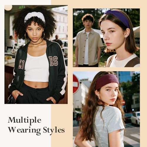Headbands for Women, Wide Elastic Head Bands, Non-Slip Thick Hair Bands, Sports Stretchy Sweat Bands, Large Knotted Soft Headband for Washing Face, Makeup, Workout, Spa, Fashion - color: PurpleGrayWhiteRedNavyBlack