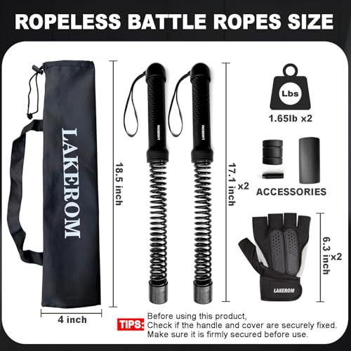 Ropeless Battle Ropes (2-in-1) Elatic Fitness Bar,Cordless Battle Ropes Sticks with Exercise Guide,Portable Home Gym Equipment for HIIT,Strength Low-Impact Workouts for Men & Women Black - color: Black