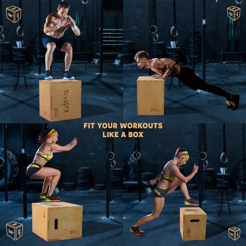 Yes4All Plyo Box, 3-in-1 Wooden Box Jump for Home Gym, Lunges, Squats, Dips - color: A. Wood Basic, style: 20" x 18" x 16"