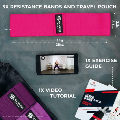 ELVIRE Fabric Resistance Bands for Working Out | Exercise Bands Resistance Bands Set of 3 | Booty Bands for Women Workout Bands Resistance Loops | Leg Bands for Working Out Glute Bands, Squat Bands - color: Coral & Purple