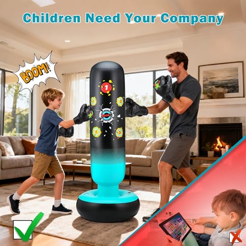 Punching Bag for Kids 65" Inflatable Dinosaur Kids Punching Bag with Boxing Gloves Boxing Bag Set with Pump Dinosaur & Hitting Target Pattern 2 in 1 Birthday Gifts for Boys & Girls Age 3-12