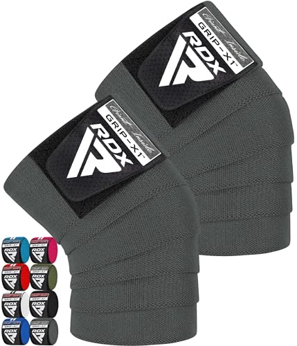 RDX Knee Wraps for Weightlifting, 78” Elasticated Straps Power Lifting Leg Press Support Gym Fitness Squats Workout Men Women - color: Grey