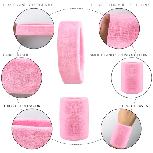 BLMHTWO 3 Pieces of Sweat Band Set, Headbands for Men Kids Sweatbands Including 1 Headband and 2 Wristbands Black Cotton Super Soft and Comfy Sweatband for Tennis Working Out Boxing Gym - color: pink