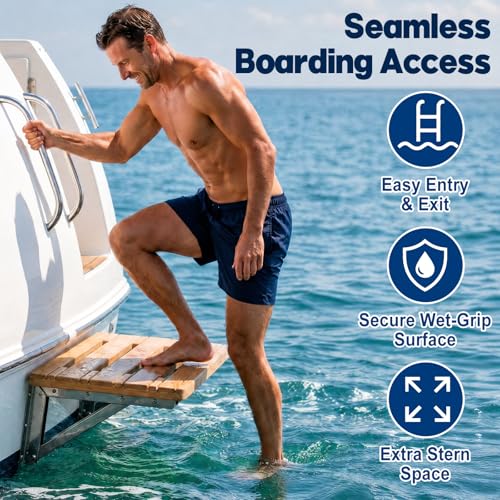 Novabright Teak Swim Platform for Boats, Marine Teak Wood Decking Step/seat, 18" x 15" x 1.3" Non-Slip Boat Boarding and Resting Accessory Universal Replacement for Yacht, Sailboat, Dock