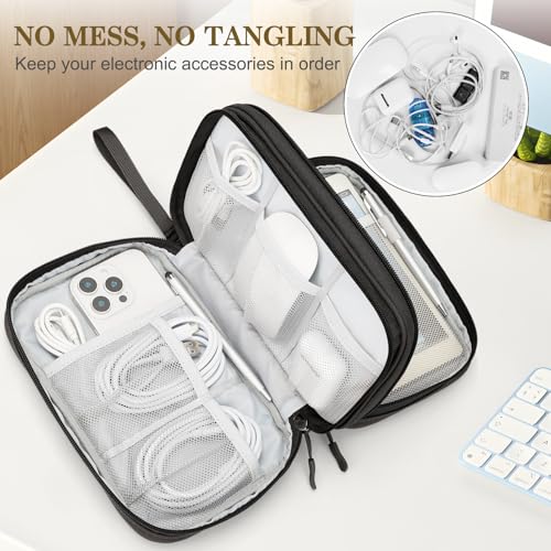 FYY Electronic Organizer, Travel Tech Pouch Bag, Large, Coffee | Wrist Strap, Waterproof, Double Layers Portable Electronics Travel Carrying Case for Cord, Charger, Daily Business Trips Use - color: Coffee, size: Large