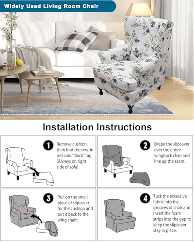 CRFATOP Waterproof Wing Chair Slipcovers 2 Piece Stretch Wingback Chair Cover Spandex Fabric Wingback Armchair Covers with Elastic Bottom for Living Room Bedroom Wingback Chair,B04 - color: Color B04