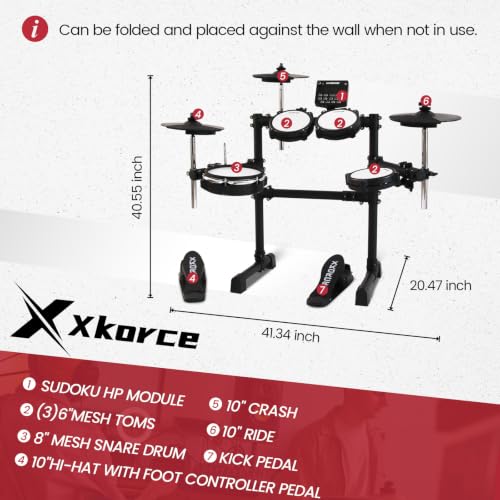 Electronic Drum Set Electric Drum Kit with 4 Quiet Mesh Pads, 360 Sounds, 2 Pedals, Headphones, Sticks, Dual Bluetooth function, Suit for Beginner - size: Bhp70