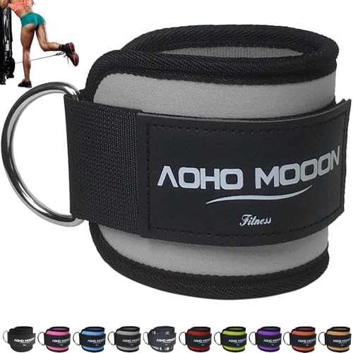 AOHO MOOON Ankle Strap (1 Pieces) for Cable Machine Women - Gym Workout Leg Strap, Premium Padding Ankle Cuffs, Glute Kickback Exercises Equipment, Pulley Attachment, One Size Fit All - color: Gray
