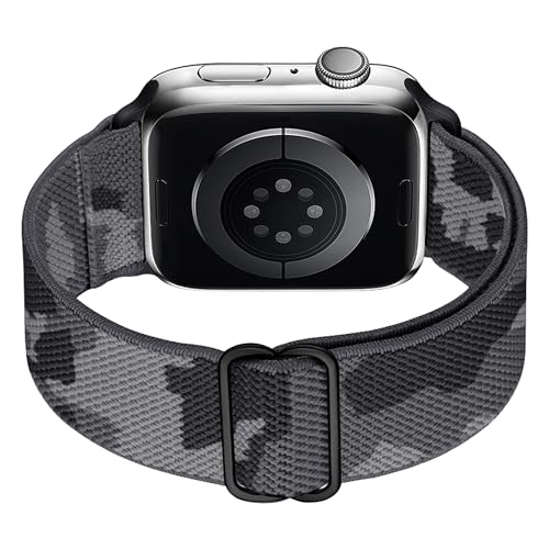Stretchy Nylon Loop Bands Compatible with Apple Watch 38mm 40mm 41mm 42mm 44mm 49mm Adjustable Soft Elastics Strap Compatible with Apple Watch SE Ultra iWatch Series 8/7/6/5/4/3/2/1 (Gray - color: 1-Gray camouflage, size: 38mm/40mm/41mm/42mm(Series 10)