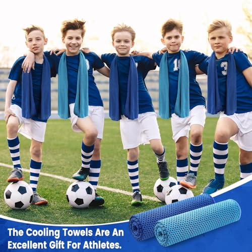 Hosuly 100 Pack Cooling Towels, 40"x12" Cooling Towels for Neck and Face Breathable Soft Chilly Sweat Rag Microfiber Sport Rags for Gym Yoga Golf Running - color: Dark Blue and Light Blue