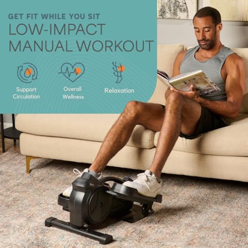 Lifepro Portable Under Desk Elliptical Exercise Machine - Manual Pedal Exerciser for Home Workouts, Muscle Toning, Energy Boost - Mini Foot & Leg Exerciser with Fitness App - color: Blue