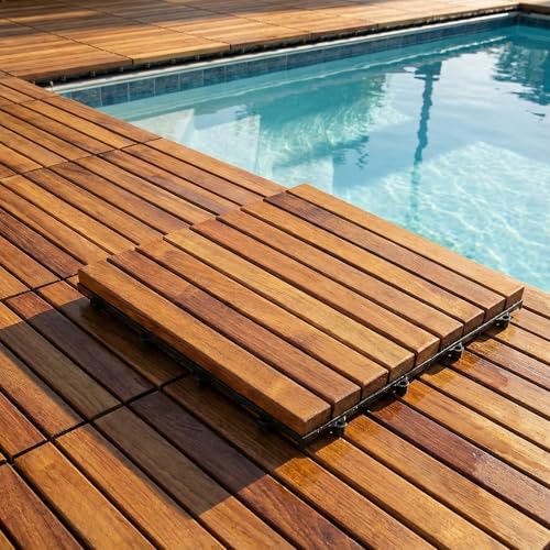 Bare Decor EZ-Floor in Solid Teak Wood, 1 Tile ONLY, Long Slat - size: 1 Tile (1 sq ft)