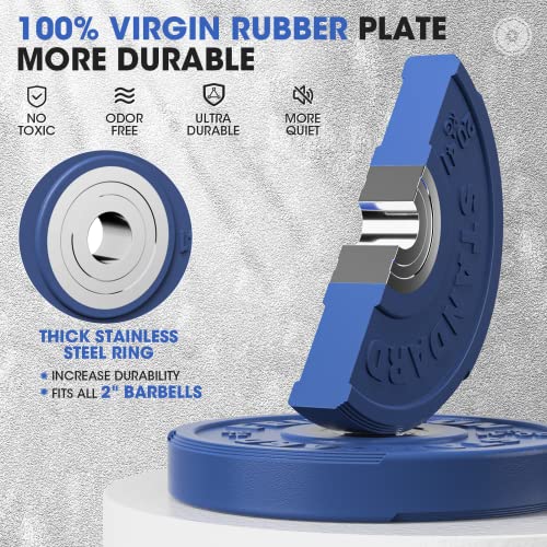 FEIERDUN Color Bumper Plate Set, 2-Inch Olympic Weight Plates, Low Bounce Rubber Barbell Plates with Stainless Steel Insert for Weightlifting, Strength Training, CrossFit & Home Gym, 10LB-370LB - style: I) 140LBS SET