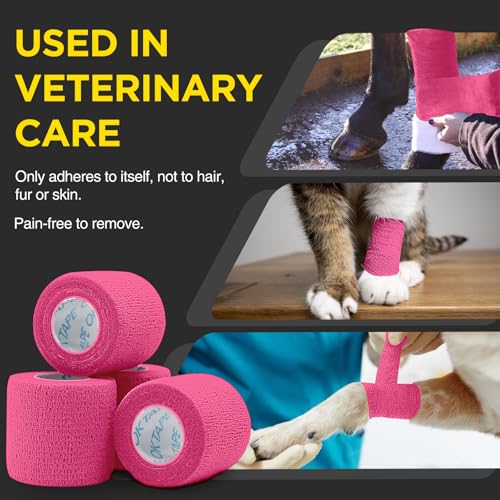 OK TAPE 12 Rolls Self Adhesive Bandage Wrap, Elastic Athletic Tape, Self Stick Bandage Tape, Vet Wrap, Medical Wrap for Wrist, Feet, 2" x 5 Yards - Pink - color: Pink, size: 2 Inch