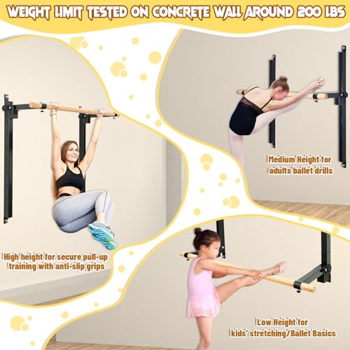 Seliyoo Ballet Barre Wall Mount, Foldable Height Adjustable | 4 FT /5FT Width,Solid Beech Wood Bar, Steel Brackets,For Adults Kids Studio Gym, Stretch & Workout Equipment - color: Black, size: 48 inches