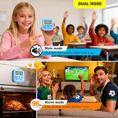 Antonki 2 Pack Digital Timer for Kids, Magnetic Countdown Kitchen Timers for Cooking, Egg, Classroom, Teacher, Exercise, Study, Oven - Battery Included - color: Clear Blue
