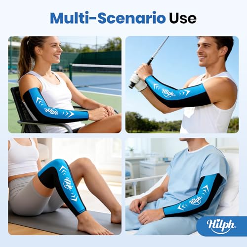 Hilph Full Arm Elbow Ice Pack Sleeve for Pitchers, Extended-Length Design | Reusable Hot & Cold Compression Gel Ice Wrap for Tennis Elbow, Golfers Arm, Bursitis, Tendonitis, Carpal Tunnel, Large - size: Large