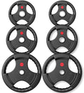 Gikpal Olympic Weight Plates, 2-Inch Three-Grip Rubber Coated Barbell Plates with Steel Hub, Cast Iron Weights for Strength Training & Home Gym, Pair or Sets (2.5–45LB) - style: 160LBS Set (Pair of 10, 25, 45lb)