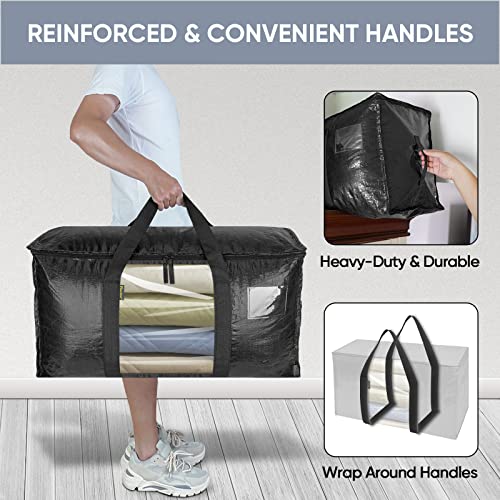 BALEINE 4-Pack Oversized Moving Bags with Reinforced Handles, Heavy-Duty Storage Tote Moving Supplies for Packaging, Camping (Black w/Window, 4-Pack) - color: Black-window, size: 4-Pack