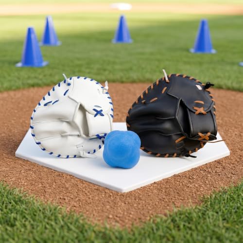 Pancake Glove Baseball Youth & Flat Gloves Softball Trainer with Agility Reaction Ball - Infield Mitt to Build Soft Hands (Ages 6-12, Right-Hand Throw) - color: black
