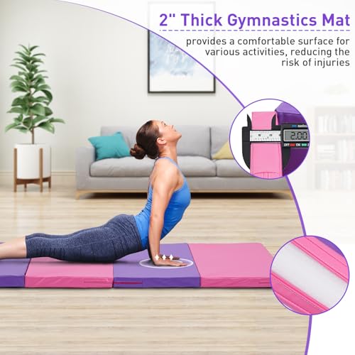 Gymnastics Mat, 3'x6'/4'x6' Thick Folding Kids' Gymnastic Tumbling Mat with Carrying Handles for Home Gym Exercise & Play - color: 3x6FT-Pink & Purple