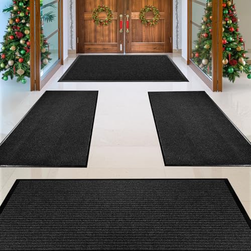 MaxMat® 4-Pack Extra Large 3x5 Ft Heavy Duty Door Mats – Tough Rubber Backing, Traps Mud, Dirt & Water, Low-Profile, Easy to Clean – Ideal for Front Door, Back Door, Garage & Mudroom (Grey) - color: Grey, size: 3 x 5 Feet - 4 Pack